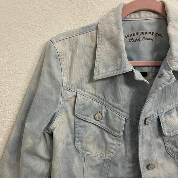Lauren Jeans Co Denim Jacket Tie Dye Women's Small Light Blue Ralph Lauren Crop - Picture 3 of 12